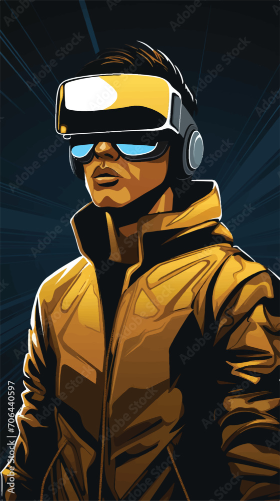 Character wearing virtual reality glasses icon vector Character wearing virtual reality glasses icon vector