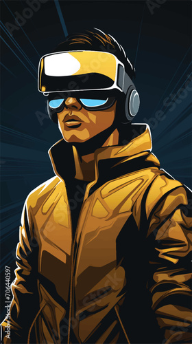 Character wearing virtual reality glasses icon vector