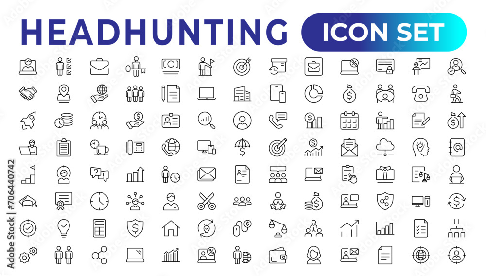 Headhunting icon set. Recruitment icon set Included the icons as Job Interview, Career Path, Resume, Job hiring, Candidate and Human resource icons. Vector illustration. - obrazy, fototapety, plakaty 
