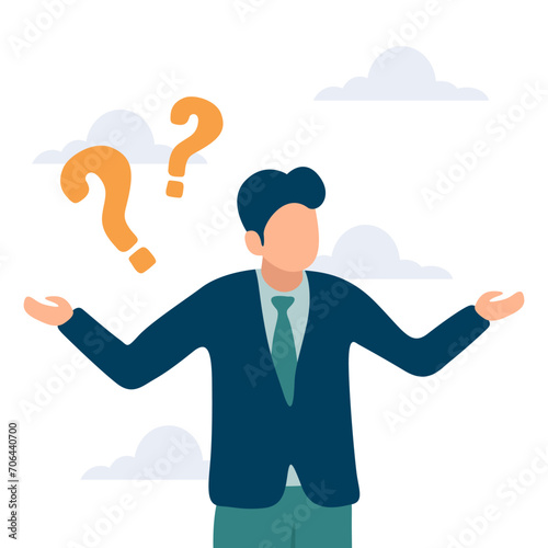Business doubt choice, make decision on work direction, choose career path or option or alternative concept, doubtful businessman choosing choice and pointing her finger to left and right direction