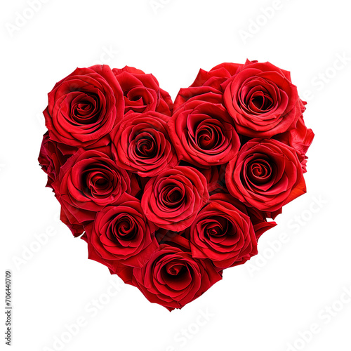 arreglo floral con forma de corazón realizado con rosas rojas sobre fondo blanco, concepto celebraciones, dia de la madre, San Valentin, dia internacional de la mujer, aniversarios etc
