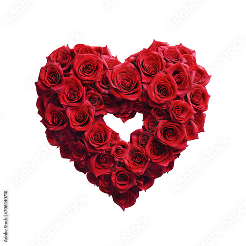 corazón realizado con flores rosas rojas creando un corazón blanco en el centro, concepto celebraciones photo