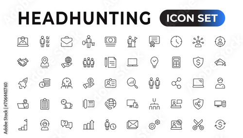 Headhunting icon set. Recruitment icon set Included the icons as Job Interview, Career Path, Resume, Job hiring, Candidate and Human resource icons. Vector illustration.