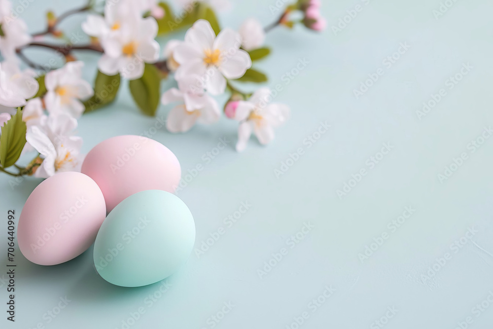 Easter eggs in pastel colors on a light background.