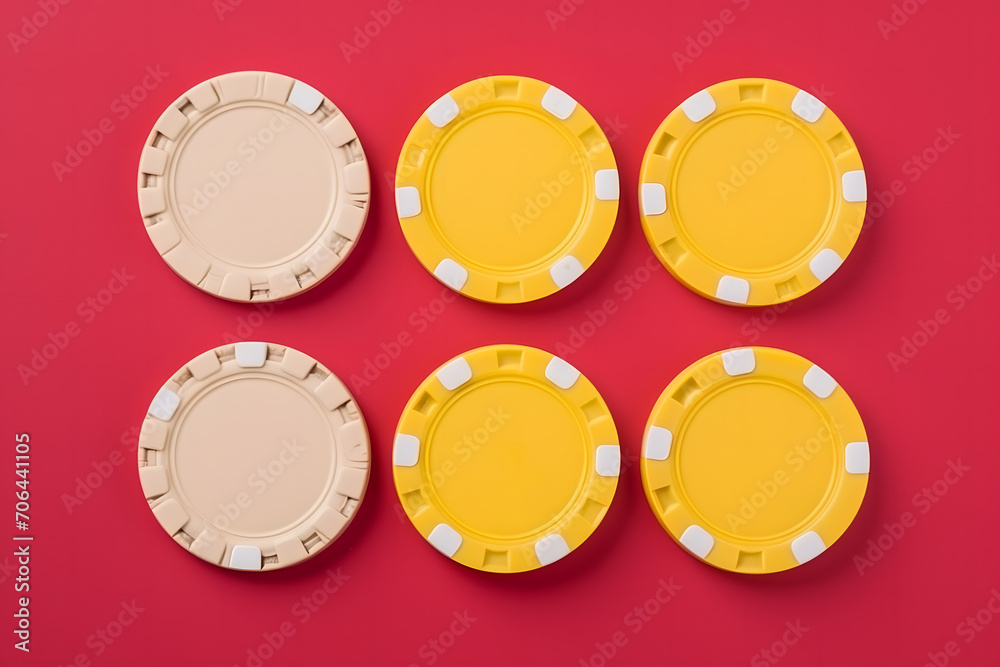 Casino chips in red and yellow colors. Neural network AI generated art Casino chips in red and yellow colors. Neural network AI generated art