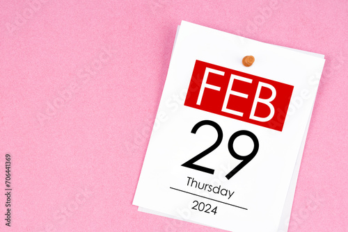 February 29th calendar for February 29 and wooden push pin. Leap year, intercalary day, bissextile. photo