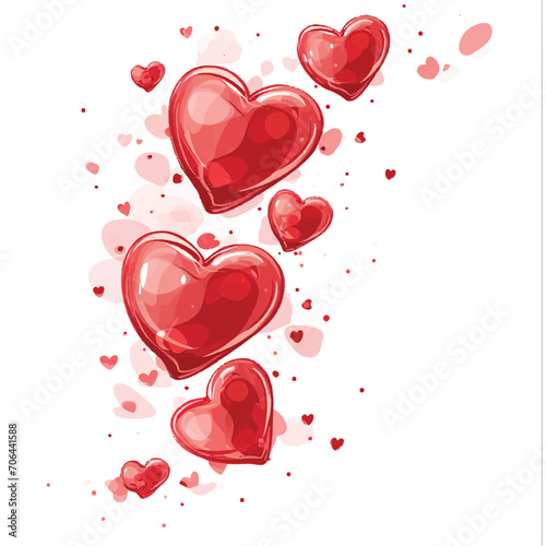 Cute valentines hearts flying on white background icon