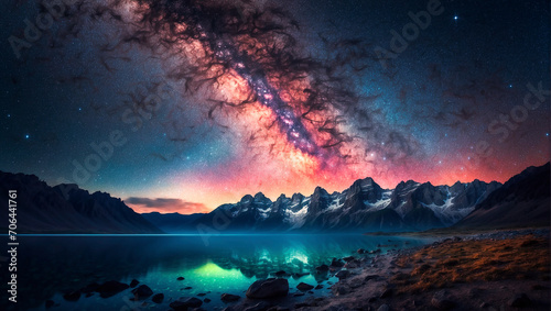 Night starry sky on the shore of a mountain lake © Olena Kuzina