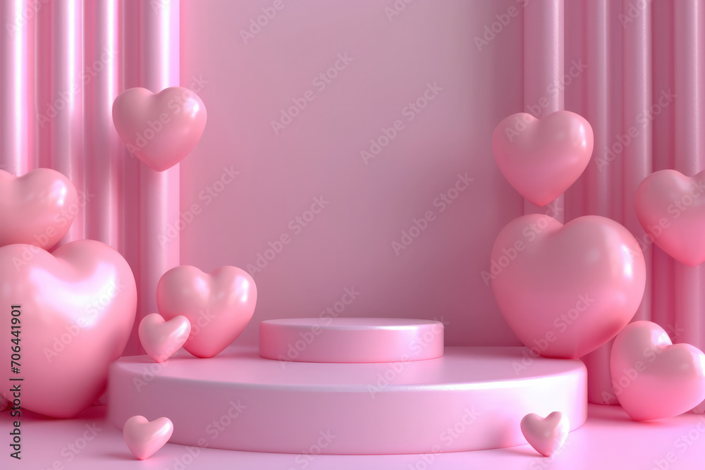 Happy Valentine's Day. Minimal sweet love scene with display podium for mock up and product brand presentation Happy Valentine's Day. Minimal sweet love scene with display podium for mock up and product brand presentation