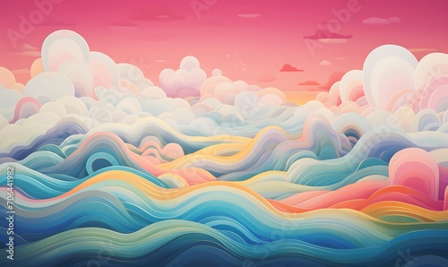 A colorful cloud with wavy lines on it, in the style of surreal 3d landscapes, textural explorations. Generative Ai