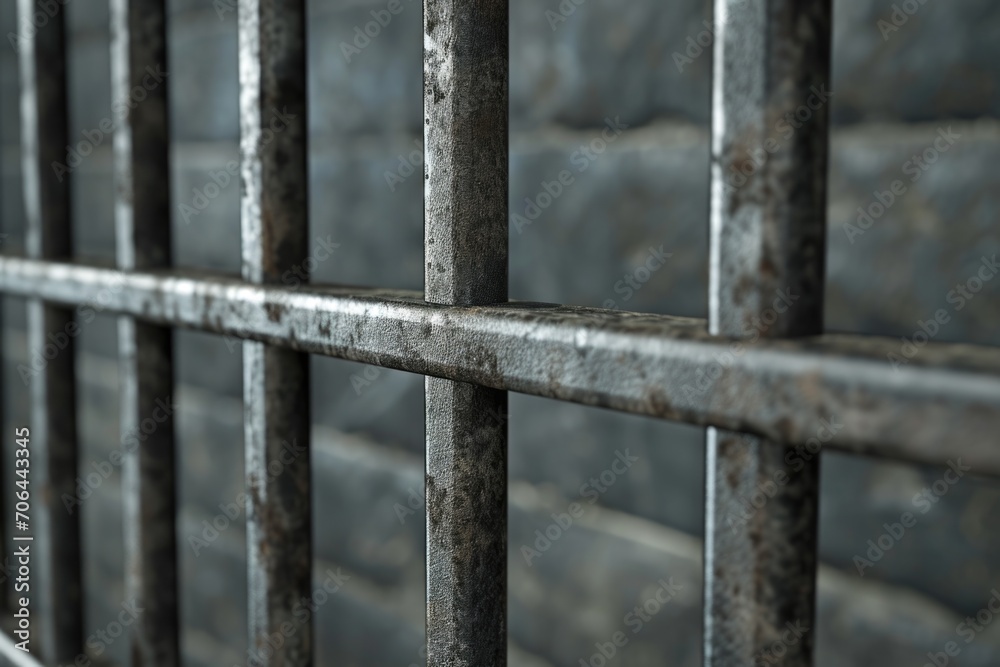Close up view of metal fence bars. Suitable for security, prison, or industrial themes Close up view of metal fence bars. Suitable for security, prison, or industrial themes