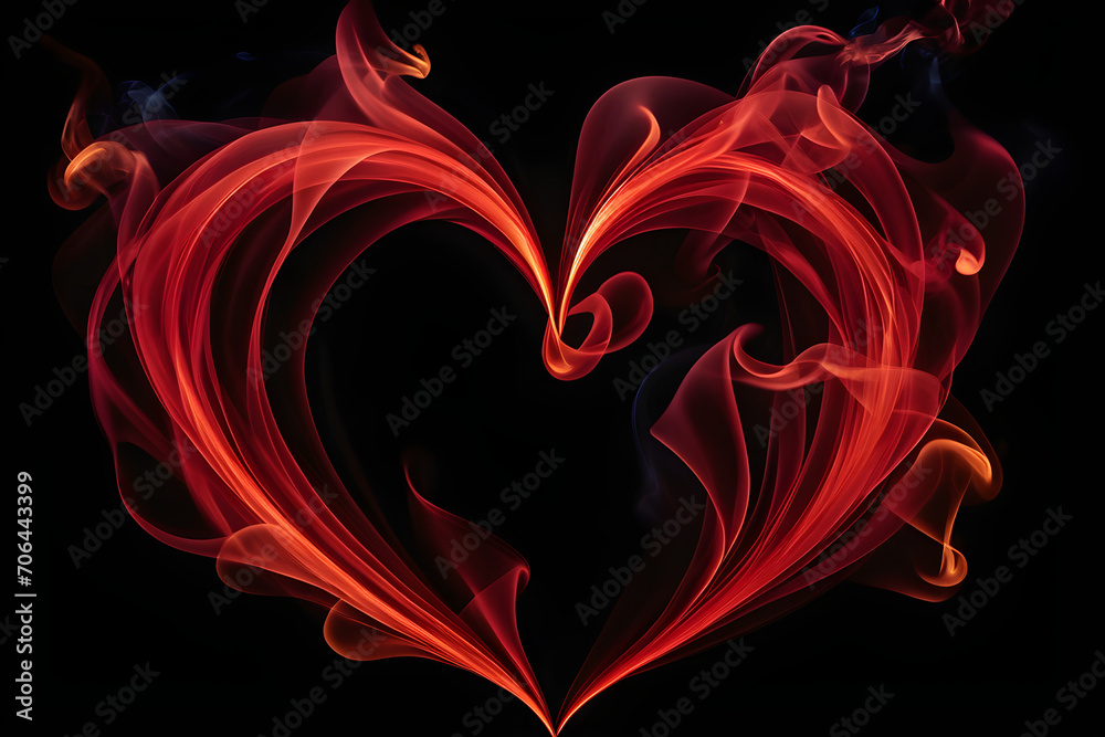 Heart-shaped red smoke against the pitch-black background. Generative AI Heart-shaped red smoke against the pitch-black background. Generative AI