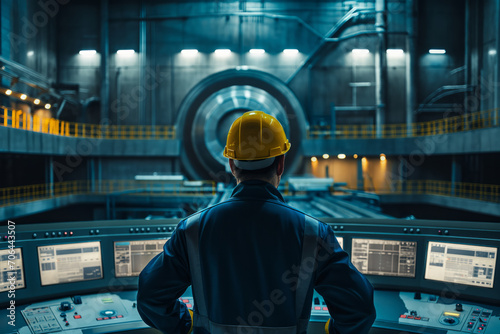 Nuclear engineer in the reactor hall at a nuclear power plant