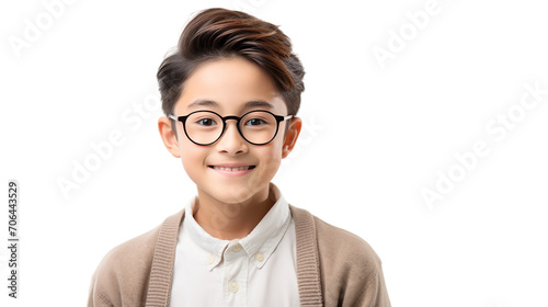Japanese Boy Smiling in Glasses on a transparent background