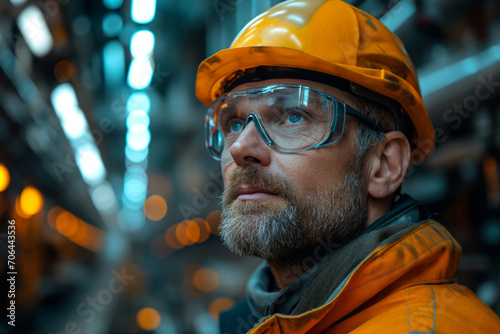 Close up portrait of man engineer at an oil refinery or engineering plant