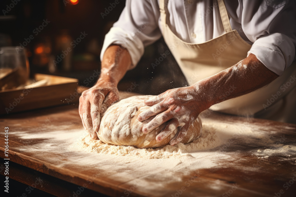 person kneading dough on table