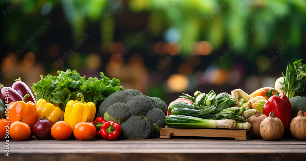 Close-up Fresh vegetables on wooden table mockup for advertising
