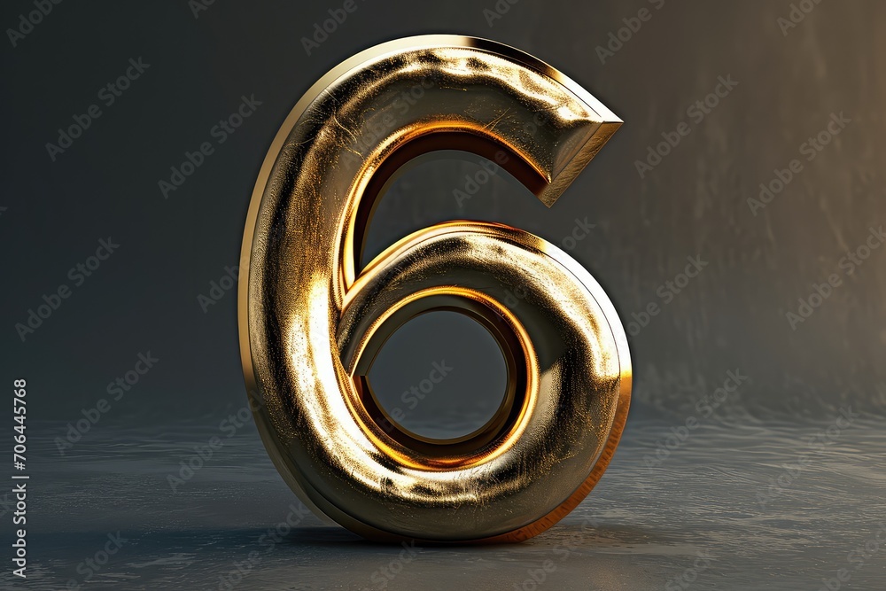 Gold Number 10: Shiny metallic number ten symbol illuminated on a dark textured background - obrazy, fototapety, plakaty 