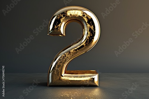 Gold Number 10: Shiny metallic number ten symbol illuminated on a dark textured background photo