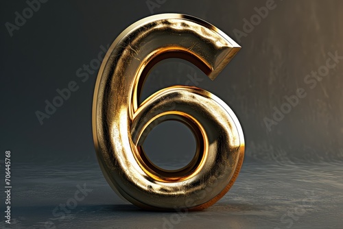 Gold Number 10: Shiny metallic number ten symbol illuminated on a dark textured background