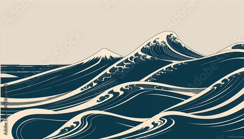 Vintage Japanese Style Great Ocean Wave Illustration