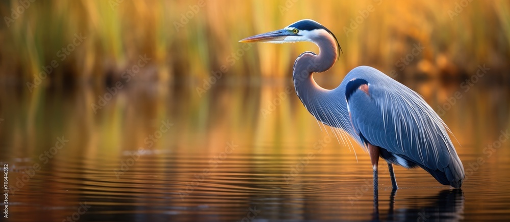 Great Blue Herons are often seen in salt marshes, freshwater wetlands, and coastal regions. Experience nature with this photo of the majestic bird.