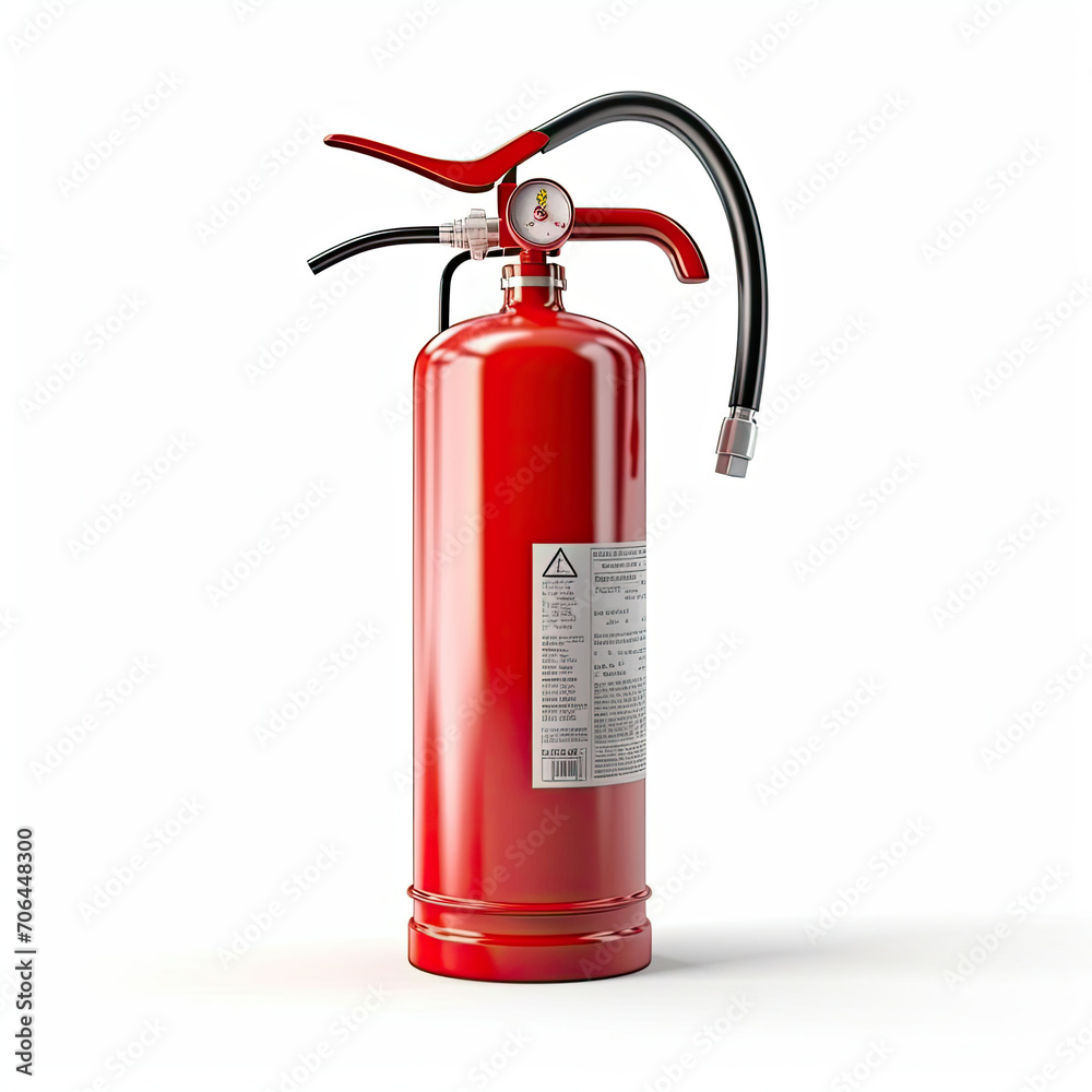 Red Fire Extinguisher on White Background, Safety Equipment for Fire Prevention