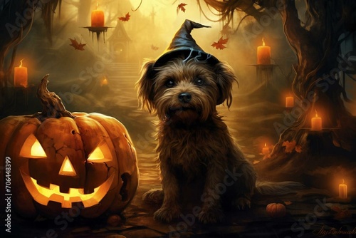 Artistic depiction of a spooky canine with a fantastical touch. Generative AI
