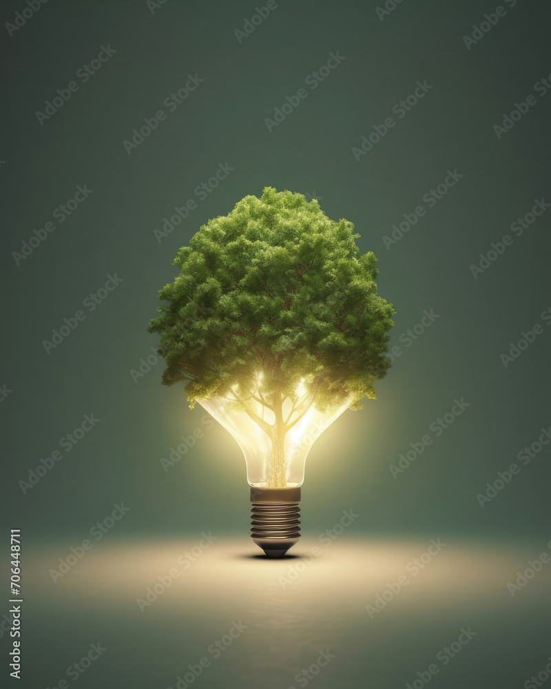 Artistic Image of a Tree Encased Within a Light Bulb for Green Enthusiasts Artistic Image of a Tree Encased Within a Light Bulb for Green Enthusiasts