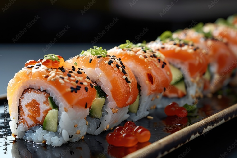 Delicious sushi rolls. Generative AI.
