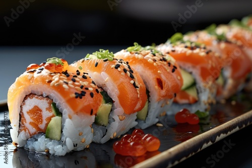 Delicious sushi rolls. Generative AI.