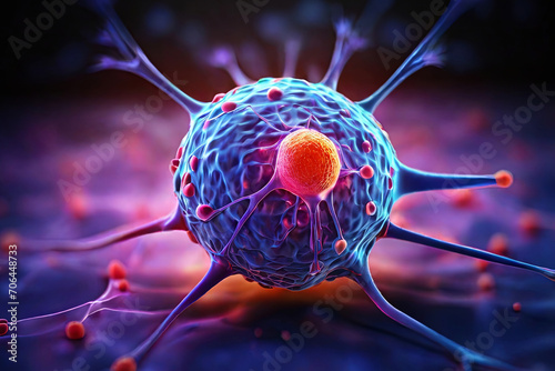 Cancer cell insight. Graphic representation captures the essence of medical science and healthcare. Ideal for websites, blogs, and print media. Explore the microscopic world.
 photo