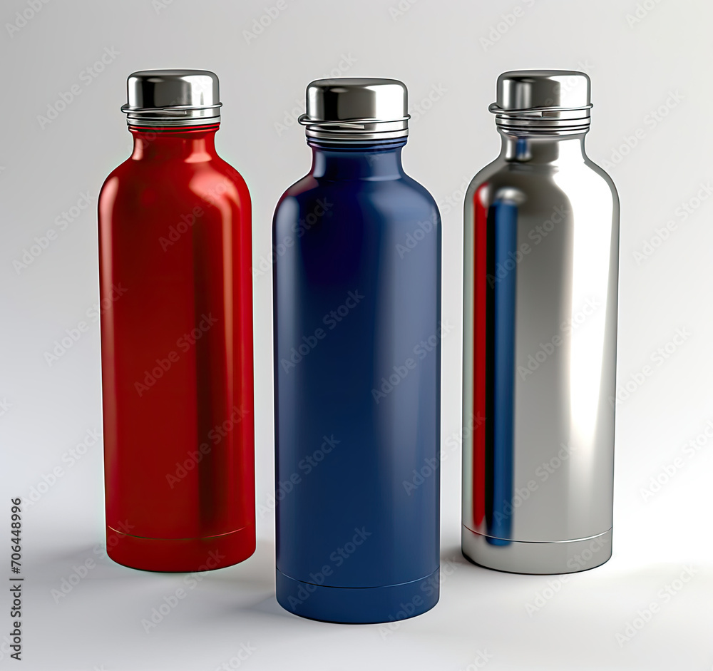 Three Stainless Steel Water Bottles in Different Colors Three Stainless Steel Water Bottles in Different Colors