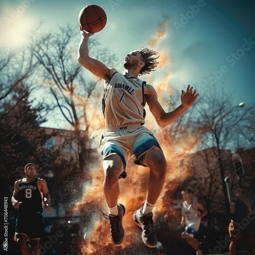 Player basketball slam dunk. Generative AI.
