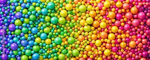 Many rainbow glossy gradient random bright balls background. Colorful balls background for kids zone or children's playroom. Huge pile of shiny colorful balls in different sizes. Vector illustration