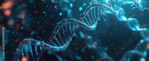 Artificial intelligence AI in Healthcare. DNA double helix intertwined with digital AI elements, highlighting the role of AI in genetic research and personalized medicine photo