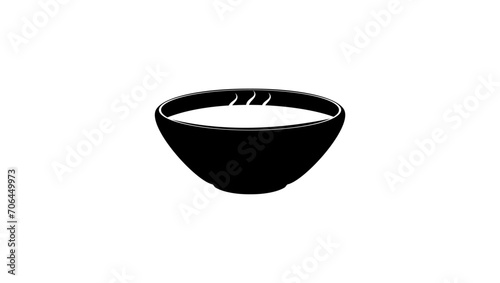 soup plate with steam hot lunch, black isolated silhouette
