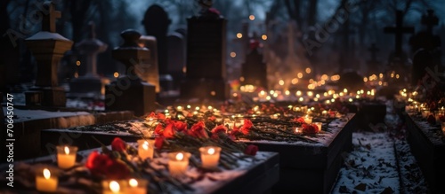 Candles lit on graves at Slovak cemetery for Souls  Day