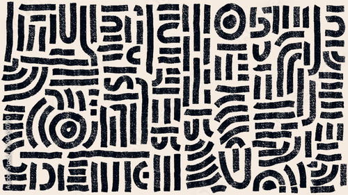 Grunge weave brush stroke pattern. Black vector wicker texture. Geometric simple print. Hand drawn geometric ornament. Interlacing bands, bold lines. High quality distressed texture of weaving fabric