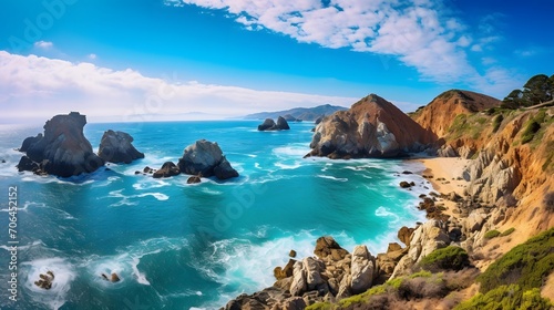 Panoramic view of the Pacific Ocean coastline, California, USA