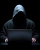 Anonymous hacker with computer laptop. Cybercrime, cyberattack, dark web concept.