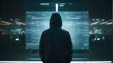 Back view of anonymous hacker. Concept of cybercrime, cyberattack, dark web.