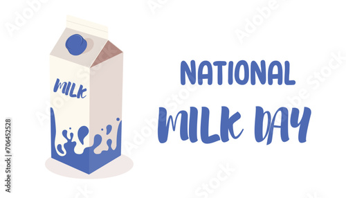 National Milk Day. World Milk Day.Holiday concept. Template for background, banner, card, poster with milk brick and text inscription.
