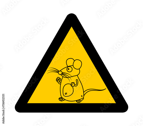 Black and yellow mouse with big mustache in yellow road sign - vector