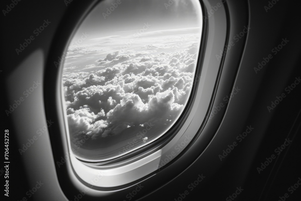 A view from an airplane window showcasing the beautiful clouds. Perfect for travel or aviation-related projects A view from an airplane window showcasing the beautiful clouds. Perfect for travel or aviation-related projects
