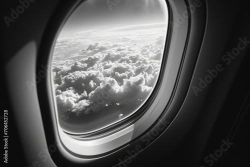 A view from an airplane window showcasing the beautiful clouds. Perfect for travel or aviation-related projects