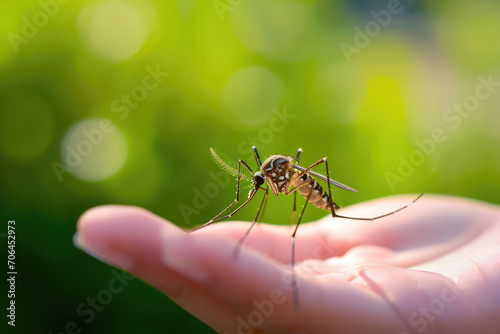 Mosquito Perched On Womans Hand