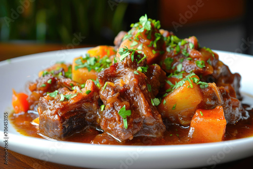 Oxtail Stew Presented On White Plate