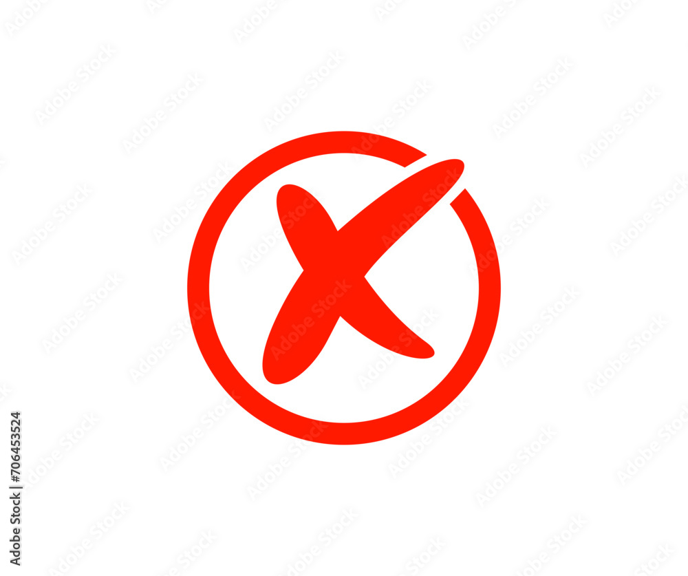 Fototapeta premium Red cross mark in circle icon. No red wrong symbol, delete, vote sign vector design and illustration.