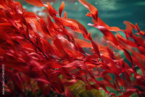 Vibrant Close-Up Of Red Algae Dancing Beneath The Water photo